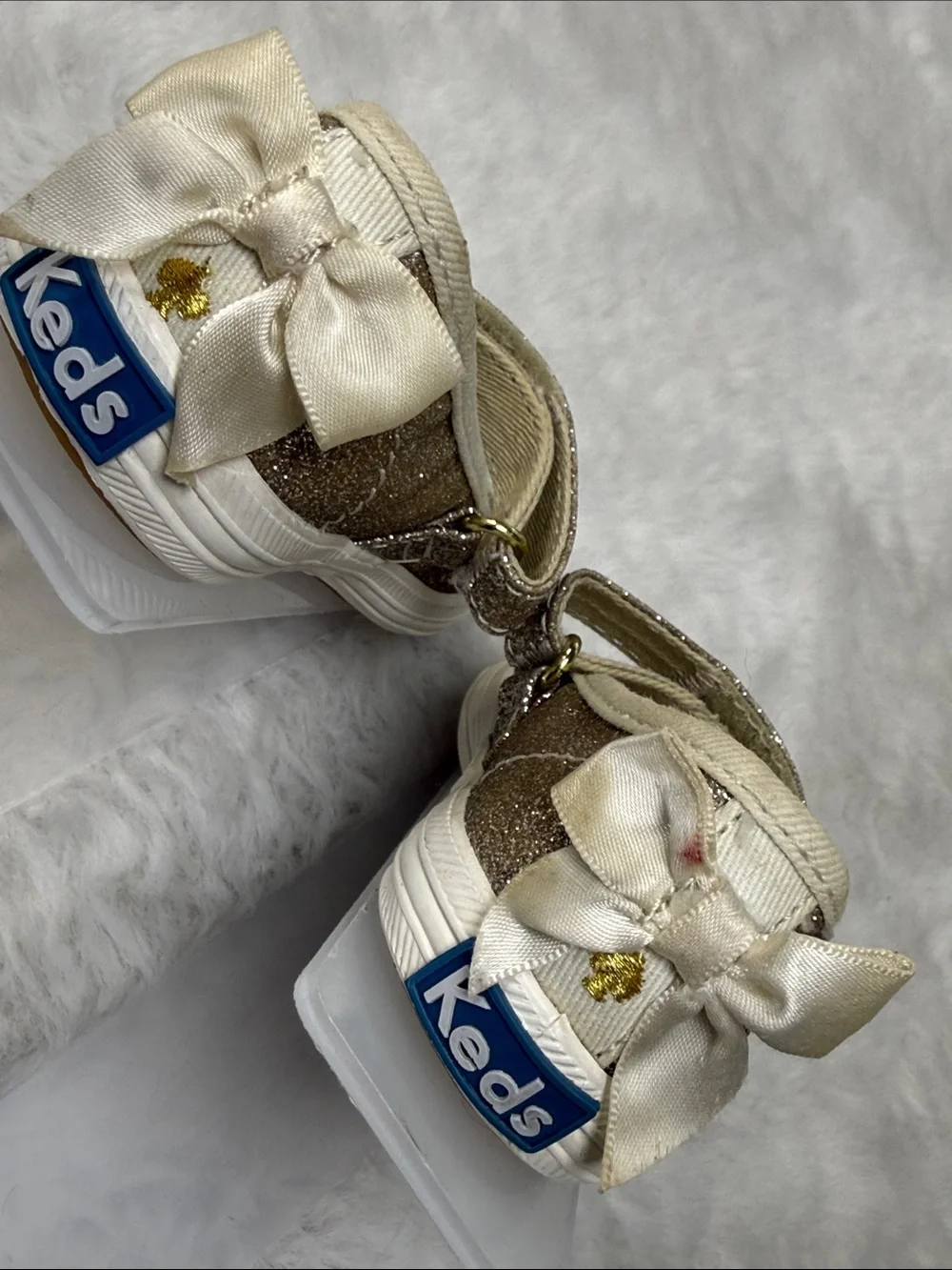 Keds x Kate Spade Sloane Toddler Mary Jane Shoes 5.5M Champagne Gold Glitter Bow